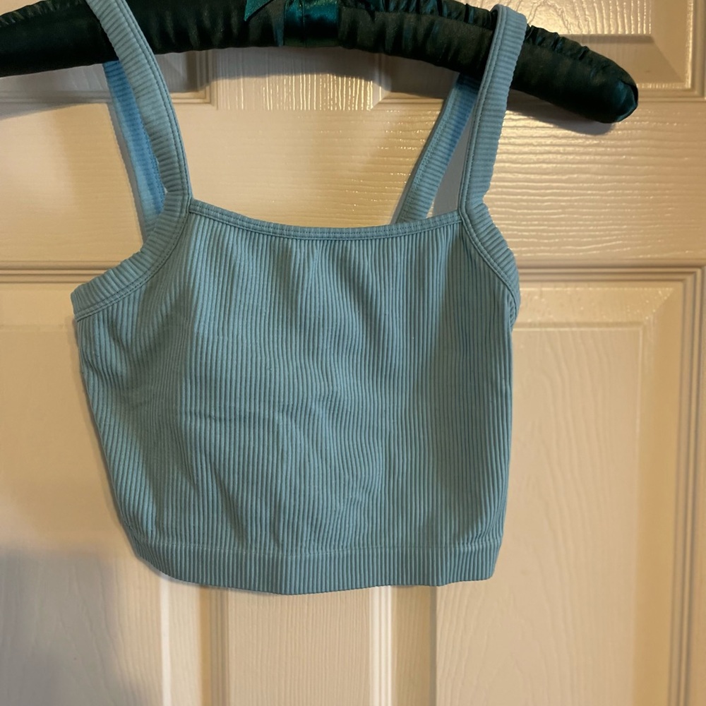 Colsie Ribbed Crop Tank Bralette Sage Blue Size Small